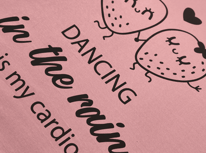 Paraguas plegable rosa – Dancing in the rain is my cardio