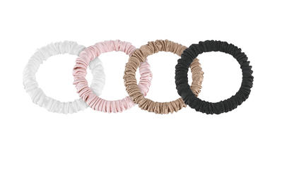 Coletero de seda natural, 4uds., blanco, rosa, negro y bronce