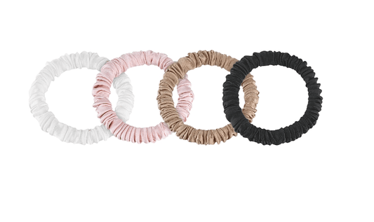 Coletero de seda natural, 4uds., blanco, rosa, negro y bronce